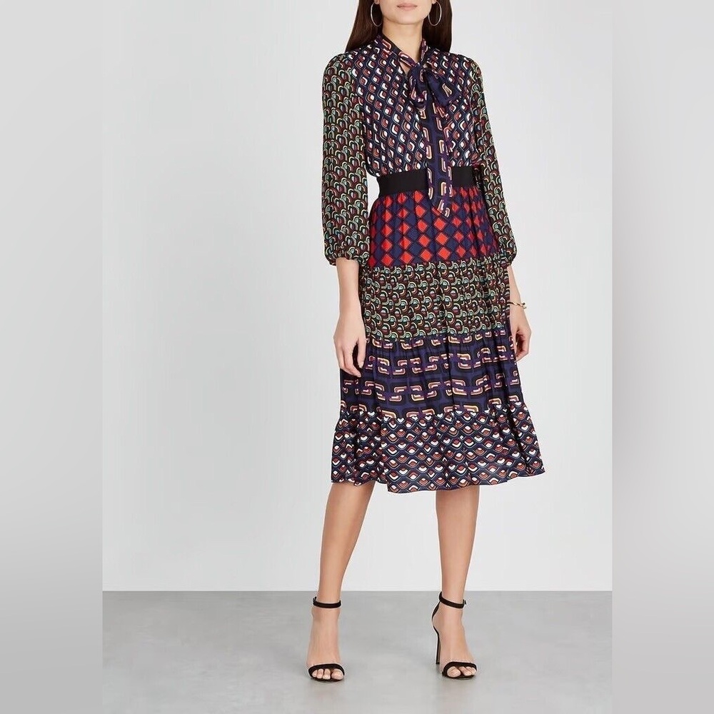 Blue Perla Blouson Sleeve Midi Dress in Mod Moon Sz: EU 44/US 6